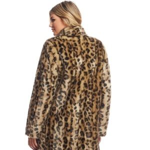 Leopard signature knee length faux fur coat